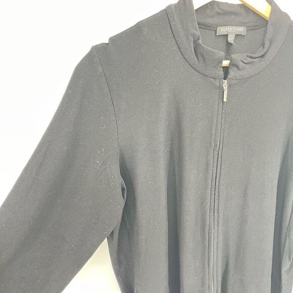 Eileen Fisher Womens Full Zip Jacket Long Sleeve Longline Black Petite Large - Picture 6 of 9